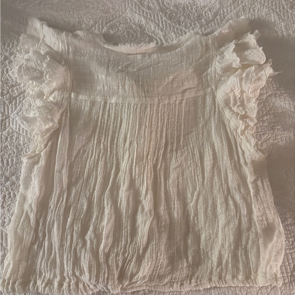 Free People White Ruffle Button Blouse - Picture 4 of 5